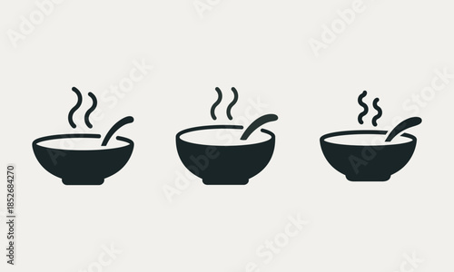 Black silhouette of steaming bowls with spoons, vector illustration