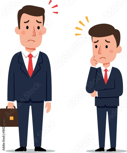 Two Sad Businessmen Pixel Art with Briefcase White Background