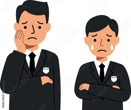 Two Sad Men in Black Suits Expressing Disappointment Flat Design