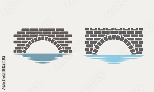 stone brick arches over water, vector illustration