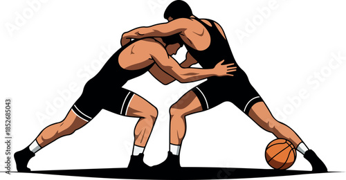 Two Wrestlers Grapple in Black Singlets During a Match