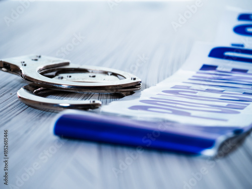 Police handcuffs on desk