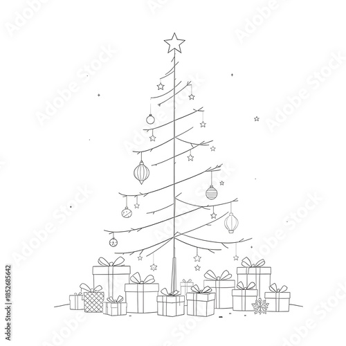 Minimal christmas tree outline illustration