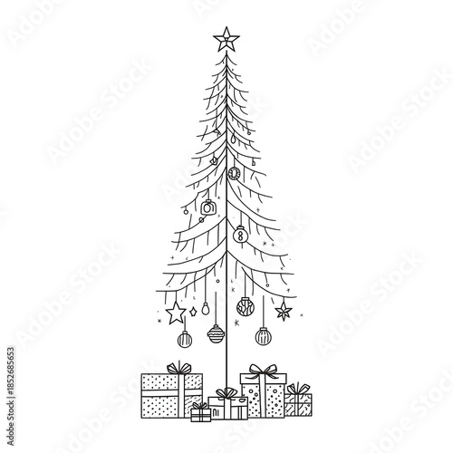 Minimal christmas tree outline illustration