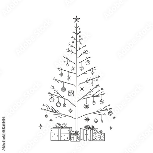 Minimal christmas tree outline illustration