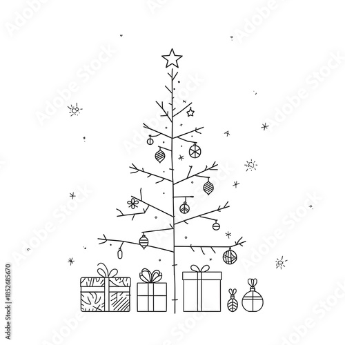 Minimal christmas tree outline illustration