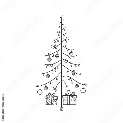 Minimal christmas tree outline illustration