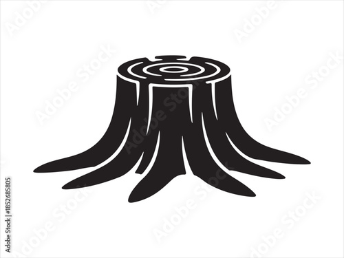 Tree stump silhouette with exposed roots vector art isolated illustration