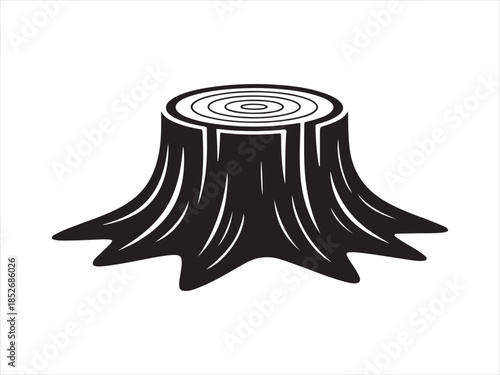 Tree stump silhouette with exposed roots vector art isolated illustration
