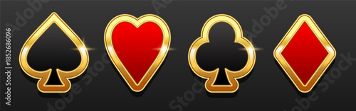 Card suit. Card suit in a gold frame. Vector illustration isolated on a dark background.