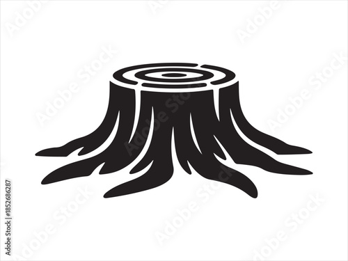 Tree stump silhouette with exposed roots vector art isolated illustration