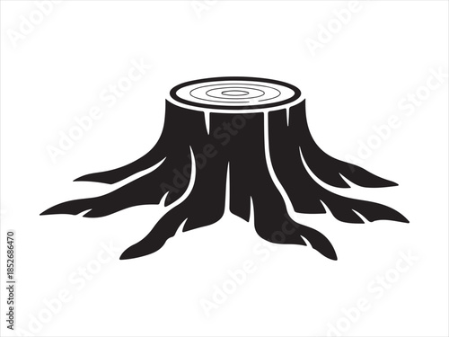 Tree stump silhouette with exposed roots vector art isolated illustration