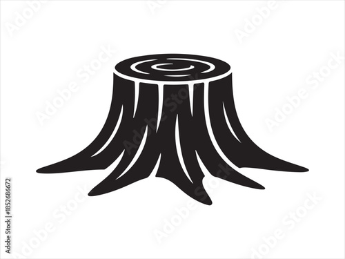Tree stump silhouette with exposed roots vector art isolated illustration