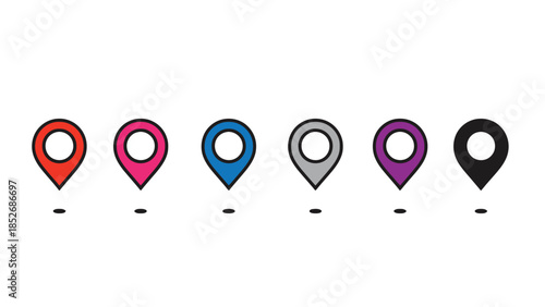 Colorful map pin icons in a row on white background for navigation Free Download Colorful map pin icons in a row on white background for navigation - GFXLoad