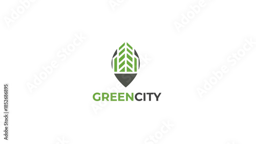 Green City logo with leaf and urban concept for eco friendly branding