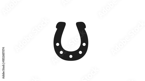 Black horseshoe icon on white background, symbol of good luck and fortune