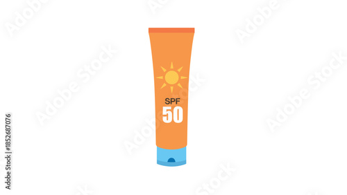 Sunscreen tube with SPF 50 protection and orange color