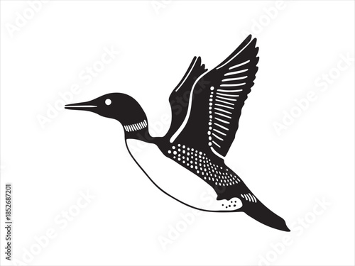 Loon Flying Bird Silhouette, Vector, Illustration