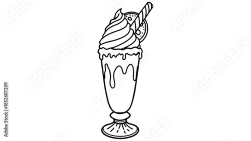 Colorful illustration of milkshakes with whipped cream and toppings