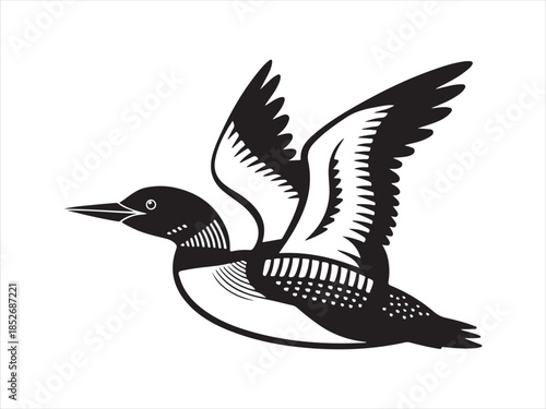 Loon Flying Bird Silhouette, Vector, Illustration