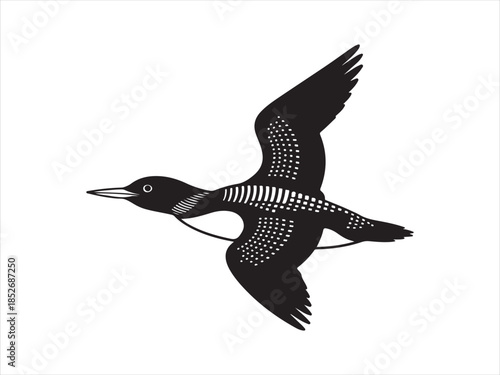 Loon Flying Bird Silhouette, Vector, Illustration