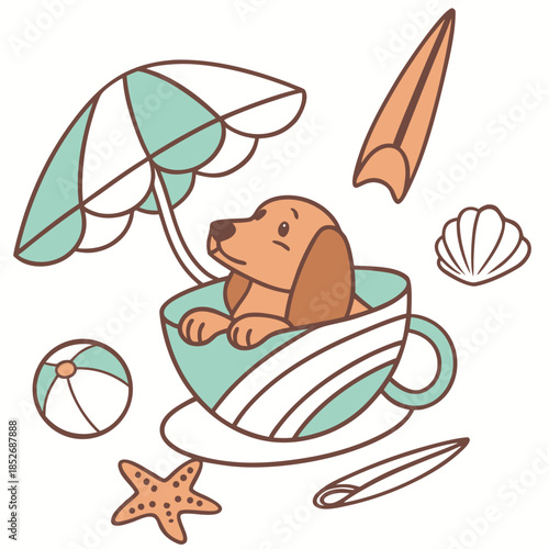 Cute Relaxed Bloodhound, accessorized with in a teacup, in a Under the Sea world – Ocean Dreams palette vector