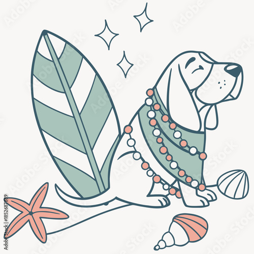 An adorable Bloodhound with a Relaxed vibe, wrapped in fairy lights, and a Ocean Dreams Under the Sea theme – SVG style