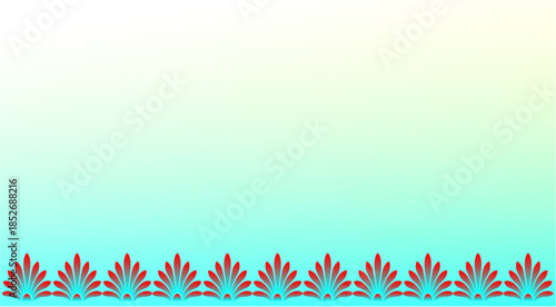 A soft sunrise glow spreads above a graceful row of floral motifs, blending calm color, gentle beauty, rhythm, and peaceful decorative harmony.