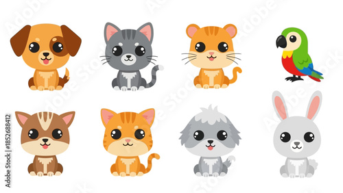 Cute cartoon pet animals collection, featuring a variety of adorable character illustrations