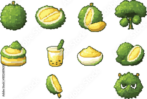 durians 1 with pixel art, eps 10 illustration