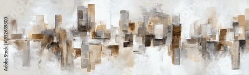 Panel kuchenny z motywem Abstract painting with rectangular shapes in a muted palette, suggestive of buildings against a white background