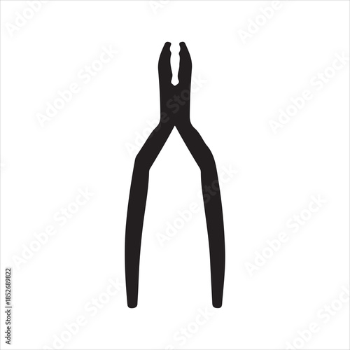 A black and white silhouette of a pliers, black, icon, illustration. Simple black silhouette icon of a pair of end cutting pliers tool isolated vector illustration