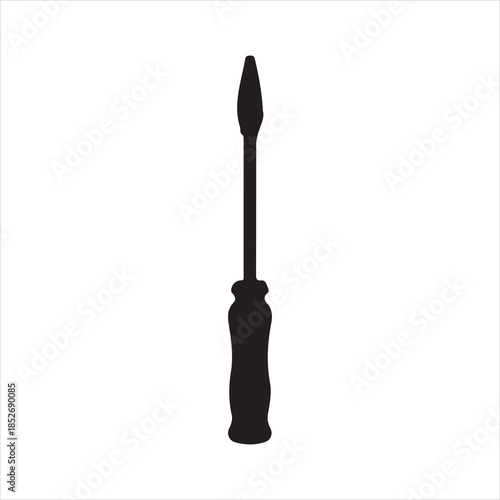 A black and white silhouette of a screwdriver, Vector illustration of black and white icon or silhouette of a flathead screwdriver isolated design