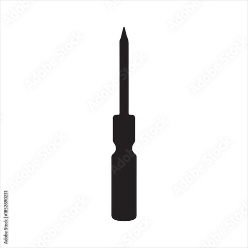 A black and white silhouette of a screwdriver, Vector illustration of black and white icon or silhouette of a flathead screwdriver isolated design