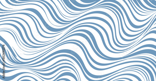 Seamless vector wave pattern with thin blue lines, abstract water background, continuous flowing waves, minimal aquatic design, texture illustration