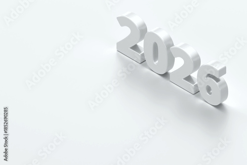 3D white 2026 numbers rendered in an isometric perspective on clean white surface with soft shadows. minimalist concept representing the upcoming year, future planning, and business milestones