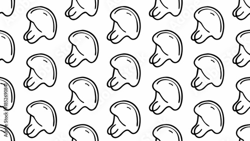 Seamless pattern of hand drawn mushrooms on white background.