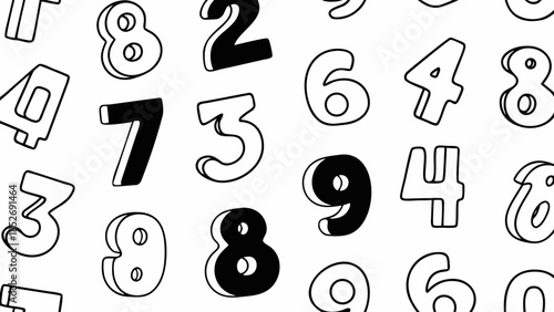 Hand drawn numbers pattern on white background.