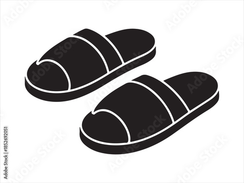 Comfort slippers pair drawing vector, Pair of black house slippers in silhouette vector on white background