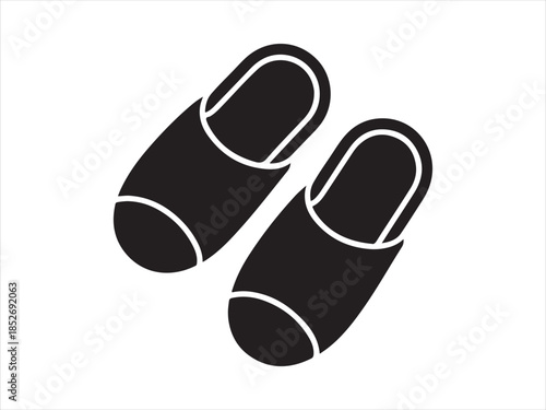 Comfort slippers pair drawing vector, Pair of black house slippers in silhouette vector on white background