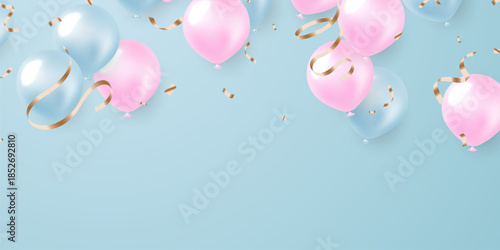 Beautiful pink 3D balloons illustration background vector banner template