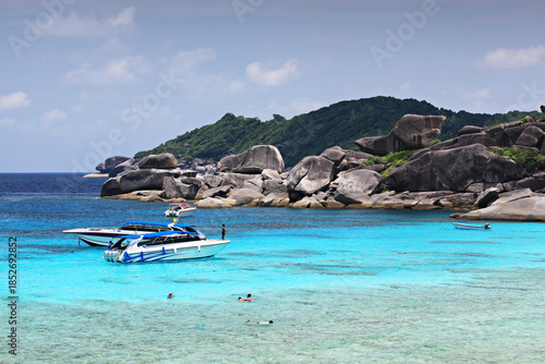 Snorkeling in crystal blue water in Similan Islands Marine National Park, Phang Nga Province, Southern Thailand
