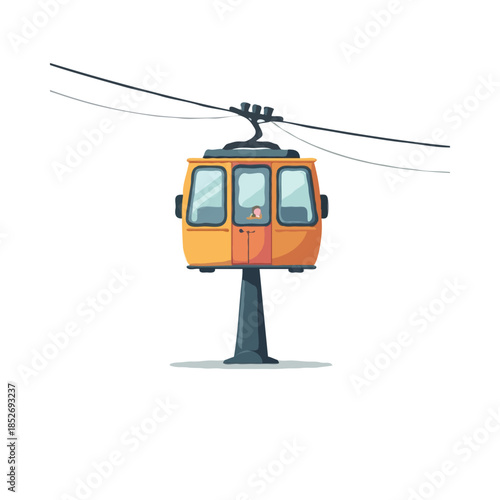 Stylized illustration of a gondola lift cabin suspended by cables showcasing adventure tourism