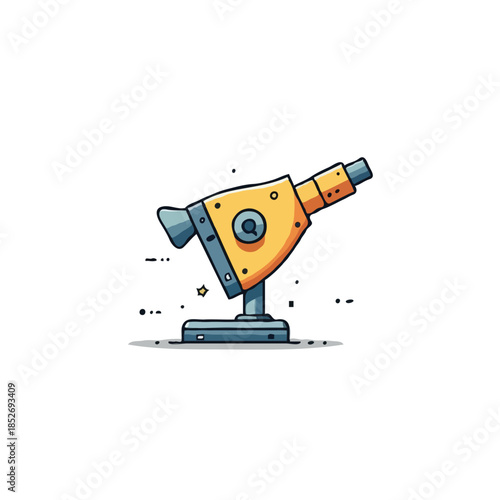 Stylized yellow telescope vector illustration for exploration adventure and discovery with