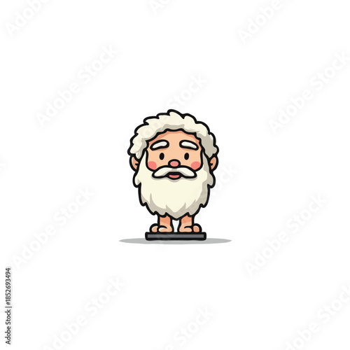 Whimsical depiction of a quirky figure with a bushy beard and expressive eyes radiates charm and
