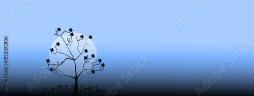 Solitary tree on blue moon background