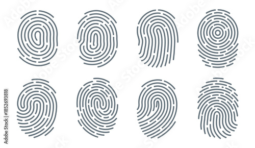 Security access human fingerprint authorization system, electronic signature verification, biometric authentication vector icons, identity protection symbols, and modern digital security