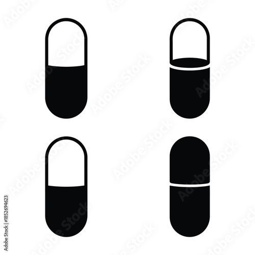 Pill capsule Vector, Silhouette, Illustration