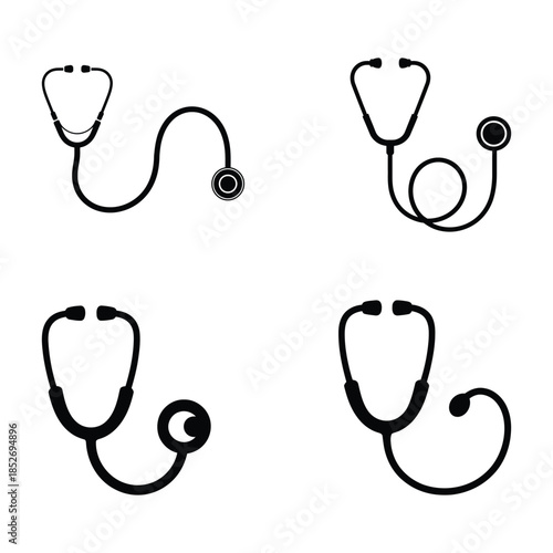 Stethoscope Vector, Silhouette, Illustration