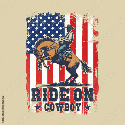 American cowboy western rodeo illustration t shirt design. 